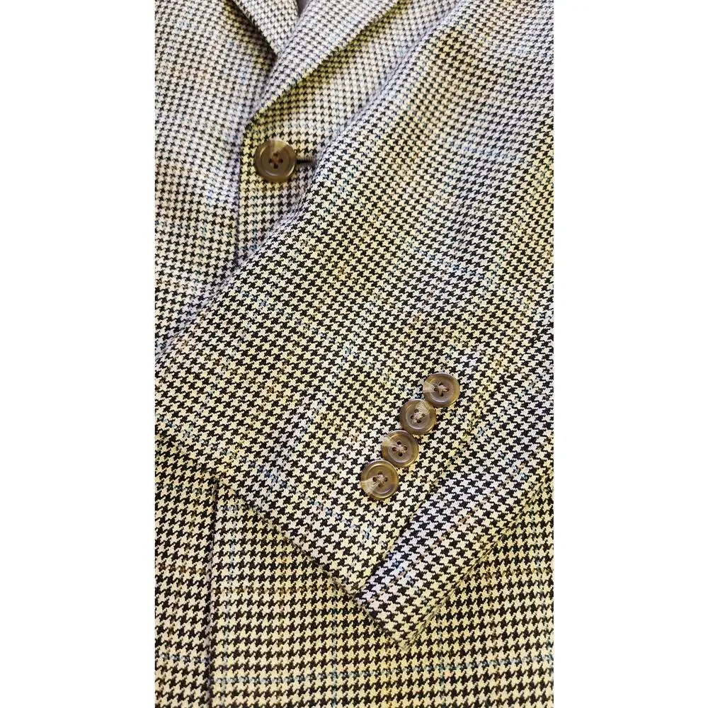 100% Silk Ralph Lauren Houndstooth 2 Button Blazer Sport Coat Men 42 Regular